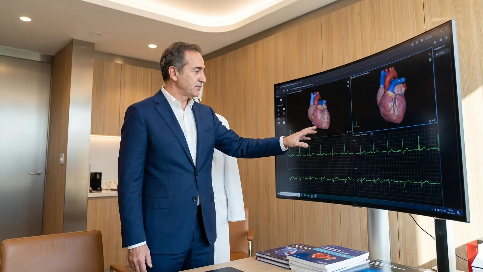 Cardiologist reviewing imaging with a patient