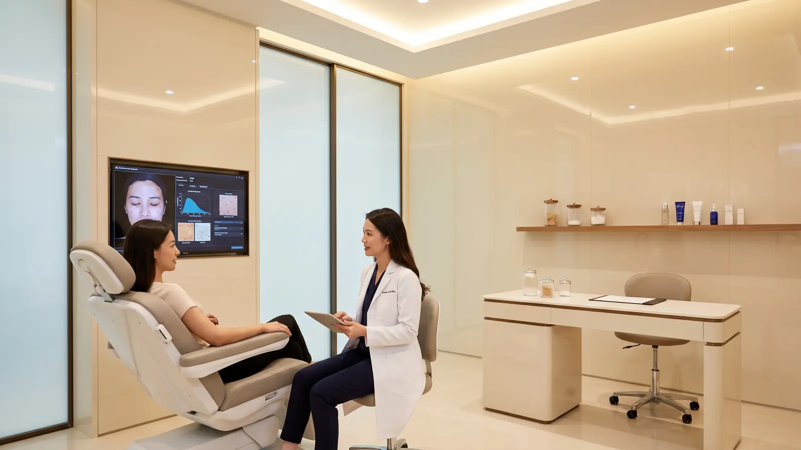 Dermatologist examining a patient